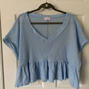 Gently Worn - Pink Lily Oversized Waffle Knit Boxy T-shirt